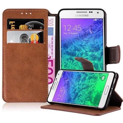 Afbeelding van Cadorabo Hoesje geschikt voor Samsung Galaxy ALPHA in MAT BRUIN Beschermhoes Case Cover met standfunctie en kaartvak retrodesign