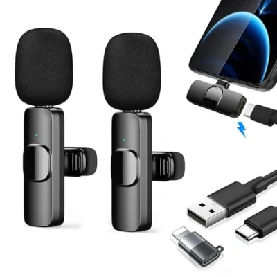 Afbeelding van draadloze microfoon voor iPhone/Android telefoon, Lavalier video opname, laptop, live streaming, podcast, interview, TikTok, Facebook, plug play, reductie
