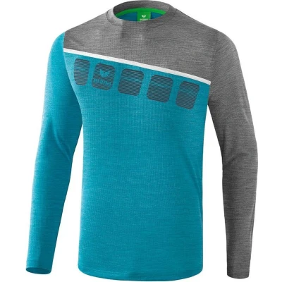 Afbeelding van Erima 5 C longsleeve oriental blue melange/grey melange/wit