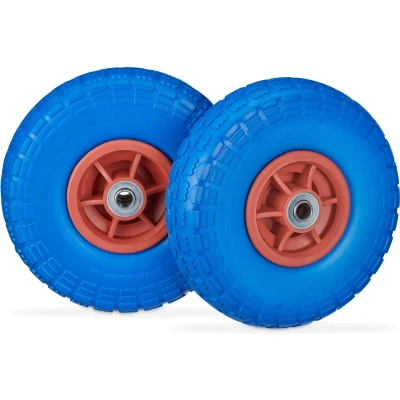 Afbeelding van 2x steekwagenwiel 4.1/3.5 4&#039;&#039; anti lek tot 150kg 260x85mm massief rubber blauw rood