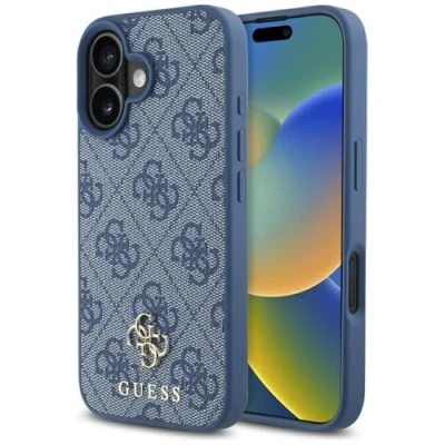 Afbeelding van Guess iPhone 16 Backcover hoesje Magsafe PU 4G Small Logo Blauw opdruk