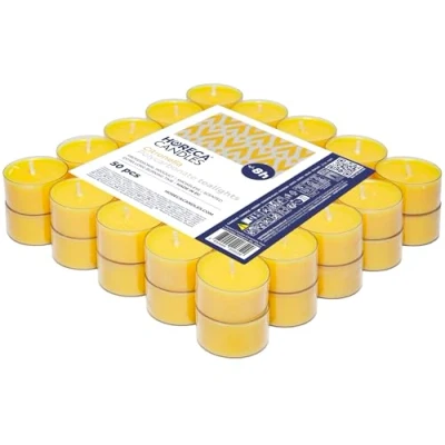 Afbeelding van Horeca Candles bougies chauffe plat à la citronnelle transparentes Durée 8 heures Lot de 50 parfumées Lumines d&#039;extérieur, balcon, pique nique, camping