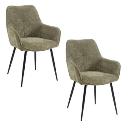 Afbeelding van Housecraft living Jez Eetkamerstoelen met armleuning Groen Set van 2