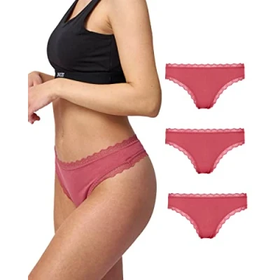 Afbeelding van Snocks Set van 3 sexy damesstrings maten XS tot XL (34 42) tanga&#039;s met katoenaandeel damesondergoed warm ondergoed damesslipjes comfortabele pasvorm voor iedereen, paars