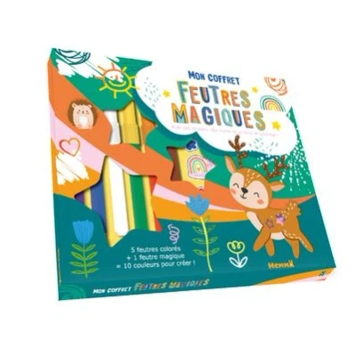 Image de Mon coffret feutres magiques Avec des stickers, motifs et un livre de coloriage ! 5 colorés + 1 feutre magique = 10 couleurs pour créer