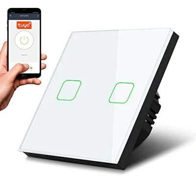 Afbeelding van Maclean schakelaar Slimme WiFi 2 voudige Touch Light Switch compatibel met Tuya APP Wandschakelaar Glazen kleurwijziging LED