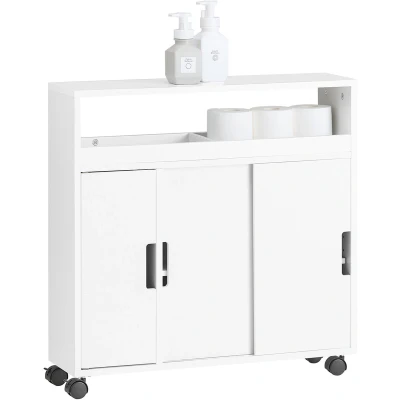 Afbeelding van SoBuy BZR02 W Opbergkast voor badkamer, toilet, toiletruimte, toiletrolhouder, wc borstelhouder