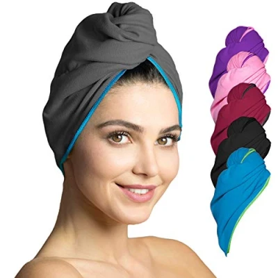 Afbeelding van Microfiber haar tulband, speciale tulband handdoek voor zacht en snel drogen, haarhanddoek gemengde volwassene, 2 stuks, donkergrijs blauw