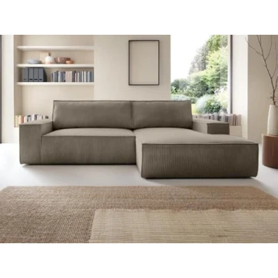 Afbeelding van Vente unique Slaapbank met hoek rechts van taupegrijs ribfluweel AMELIA L 267 cm x H 85 D 167
