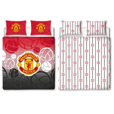 Afbeelding van Manchester United FC Character World Beddengoedset voor tweepersoonsbed, omkeerbaar dekbedovertrek en bijpassende kussenslopen, rood