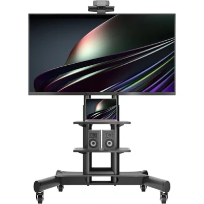 Afbeelding van ONKRON Mobiele tv standaard kar met wielen en 2 AV planken voor 40 inch 70 LCD LED OLED flatpanel plasmaschermen tot 45 kg zwart TS1552