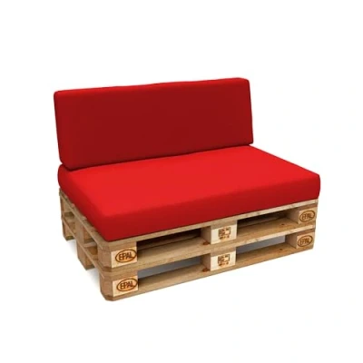 Afbeelding van POKAR Set met 2 kussens voor europallets, waterdicht: 1 x zitvlak 120 80 cm + rugleuning 40 cm, van koudschuim, tuinbank, zonder pallet, rood