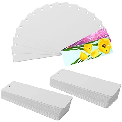 Afbeelding van Belle Vous 300 Pak Blank Wit Papieren Kaart Boekenleggers 15 x 5 cm met een Gat Voor Kwastje Boekenlegger Set Lezen, DIY &amp; Geschenken Kinderen, Heren Dames