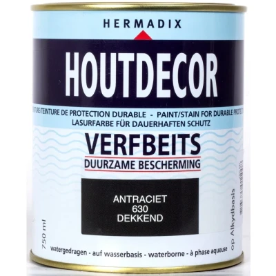 Afbeelding van Hermadix Houtdecor Verfbeits Dekkend 630 Antraciet 0,75 liter Tuinbeits