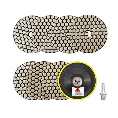 Afbeelding van Diamantschijf gepolijst 4 inch/100 mm 7 stuks korrel 50/100/200/400/800/1500/3000 met M14 houder + adapter voor graniet, marmer, kunststeen, kwarts, haakse slijper SANLEETEK
