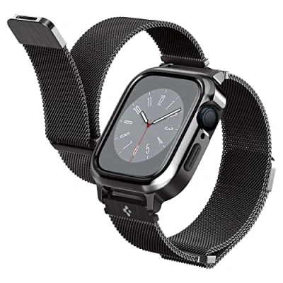 Afbeelding van Spigen Metal Fit Pro Apple Watch 7/8/9 45MM Hoesje en Bandje Graphite