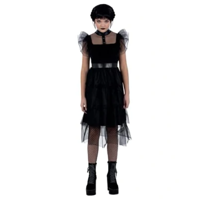 Afbeelding van Gothic Wednesday kostuum voor kinderen, maat M