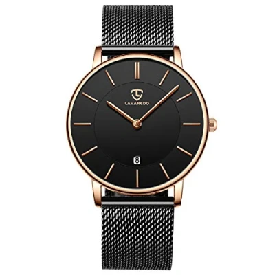 Afbeelding van Ultradun analoog kwartshorloge voor dames en heren, Casual, Datumweergave, Waterdicht, 07 zwart