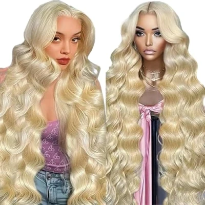 Afbeelding van Tuheerst Blonde Human Hair Pruik Body Wave voor dames, echt haar, 4 x 4#613, Zwitserse kant, 100% onbewerkt, Braziliaans Remy geen geur 40 cm