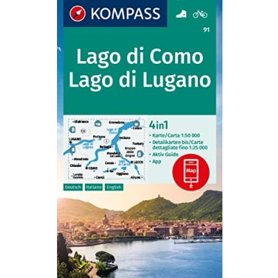 Afbeelding van KOMPASS WK 91 Wandelkaart Lago di Como, Lugano 1:50.000