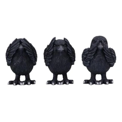 Afbeelding van Nemesis Now Drie Wijze Raven Beeldjes Zwart 8.7cm