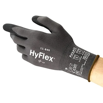 Image de Ansell HyFlex 11 840 Gants de Travail Professionnels, Enduction Nitrile Résistante à l&#039;Abrasion, Protection Industrielle Multiusage, Manutention et Mécanique, Noir, Taille L (5 Paires)