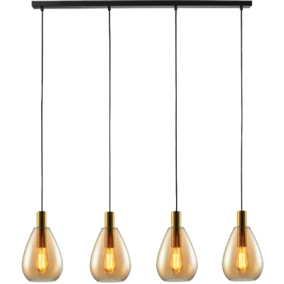 Afbeelding van Dorato Hanglamp 4 lichts balk brons goud/amber glas Modern Freelight