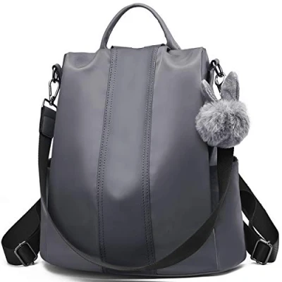 Afbeelding van Charmore Dames Rugzak Waterdichte Nylon Schooltassen Anti diefstal Schoudertassen, Donkergrijs,