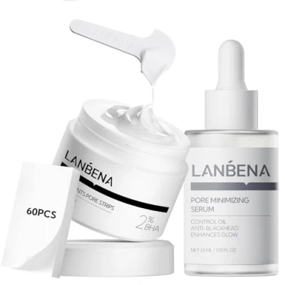 Afbeelding van LANBENA 3 in 1 set voor het grondig verwijderen van mee eters, zuiverend serum en papier eters neus gezicht, vermindert poriën verfijnt de huidtextuur