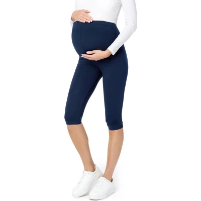 Afbeelding van BE Mammy BE20 229 LE Dames Capri Zwangerschapsleggings 3/4 Lengte Katoen Elasthan Yogabroek Marineblauw 3XL