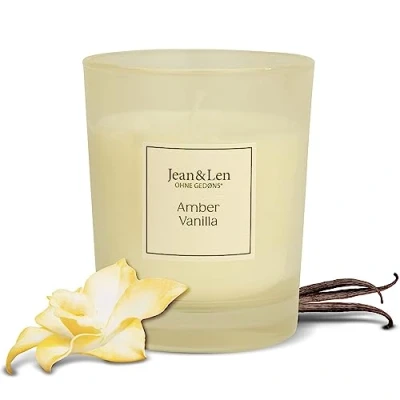Afbeelding van geurkaars amber &amp; Vanilla, voor gezellige avonden thuis, handgemaakte met kruid delicate vanillegeur, kaars in stijlvol glas, veganistisch, 120 g