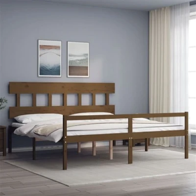 Afbeelding van Bedframe Met Hoofdbord Massief Hout Zwart 140X190 cm 200 x / Honingbruin Hoog