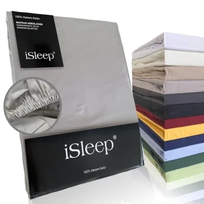 Afbeelding van iSleep Katoen Satijnen Hoeslaken Hoge Hoek Rondom Elastiek Eenpersoons 80x200+40 cm Zilver