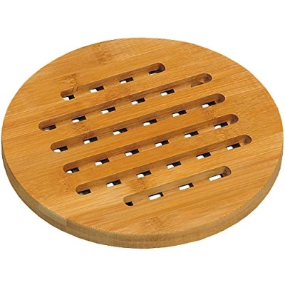 Afbeelding van Luxe FSC® Houten Bamboe Pannenhouder / Pannen Onderzetter Panonderzetter Rond Hittebestendige Onderzetters Afm. 19 x 1,4 Cm. Kleur: