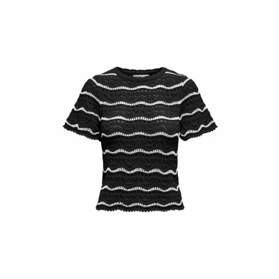 Afbeelding van Only T shirt Onlannasofia Life Ss Stripe O neck 15318123 Black/cloud Dancer Dames Maat M