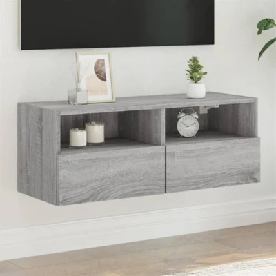 Afbeelding van Tv wandmeubel 80x30x30 cm bewerkt hout grijs sonoma eikenkleur