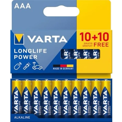 Afbeelding van VARTA Longlife Power AAA batterijen, alkaline, 1,5 V, ideaal voor speelgoed, draadloze muis, zaklampen, plasticvrije verpakking, Made in Germany, 20 stuks