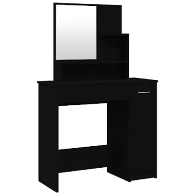 Image de vidaXL Coiffeuse avec miroir noir 86,5x35x136 cm802958