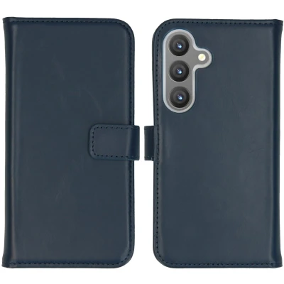Afbeelding van Selencia Hoesje Geschikt voor Samsung Galaxy S24 Met Pasjeshouder Echt Lederen Bookcase Blauw