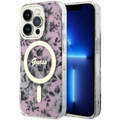 Afbeelding van Guess Flower Back Case (MagSafe Compatible) Geschikt voor Apple iPhone 14 Pro Max (6.7&quot;) Roze