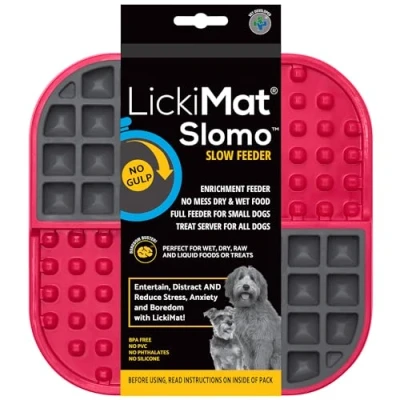 Afbeelding van Lickimat Slomo slowfeeder voor kat en kleine hond tegen schrokken rood