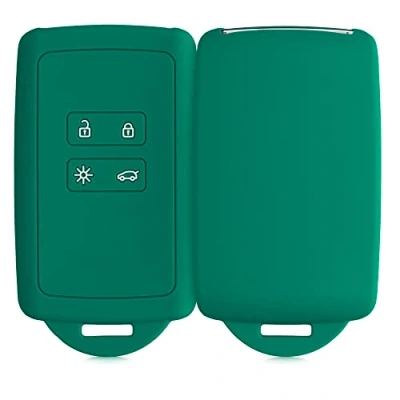 Afbeelding van kwmobile autosleutelhoes compatibel met Renault 4 knops Smartkey autosleutel (alleen Keyless Go) Siliconenhoes in donkergroen Sleutelcover