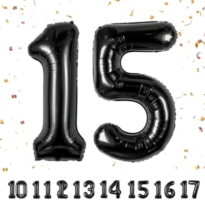 Afbeelding van Verjaardagsballonnen 15 nior 100 cm ballon cijfer 15, nummer Happy Birthday decoratie, ballonnen, verjaardagsfeest, jaren vliegen dankzij helium