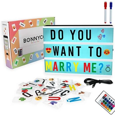 Afbeelding van Led Lichtbak A4 Kleur Veranderende met 400 Letters &amp; Emojis, Afstandsbediening 2 Light Box 16 Kleuren Programma`s Letterbak Nieuwe Geschenken voor Kerstmis Verjaardagen