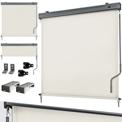 Afbeelding van tillvex® Verticaal rolgordijn, 200 x 250 cm, voor binnen en buiten, waterdicht, met zwengel, balkon, terras tuin, balkonrolgordijn, zonwering, aluminium, rolgordijn