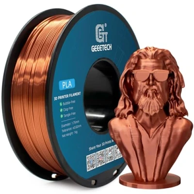 Afbeelding van GEEETECH PLA filament 1,75 mm, zijdezacht koper, voor 3D printers, 1 kg spoel, met printoppervlak, maatnauwkeurigheid +/ 0,02 mm