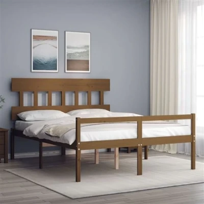 Afbeelding van Bedframe Met Hoofdbord Massief Hout Zwart 140X190 cm 150 x 200 / Honingbruin Hoog