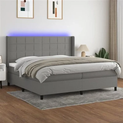 Afbeelding van vidaXL Boxspring met matras en LED stof donkergrijs 200x200 cm