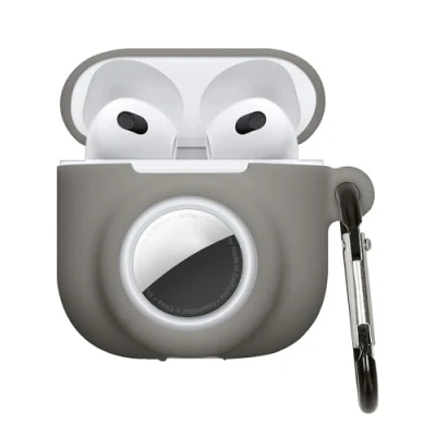 Afbeelding van kwmobile oordopjes case geschikt voor Apple Airpods 4 hoesje Oortjes cover met AirTag houder in ear koptelefoon hoes Silicone grijs