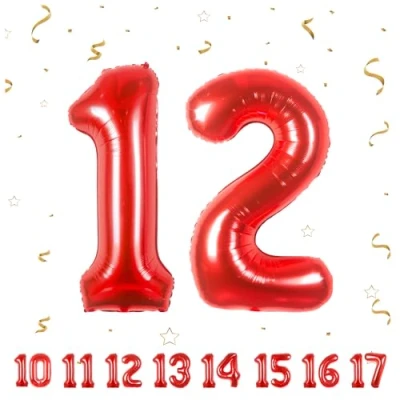 Afbeelding van Verjaardagsballonnen 12 jaar rood 101 cm verjaardagsdecoraties van een man vrouw opblaasbare cijferballon aluminium beige